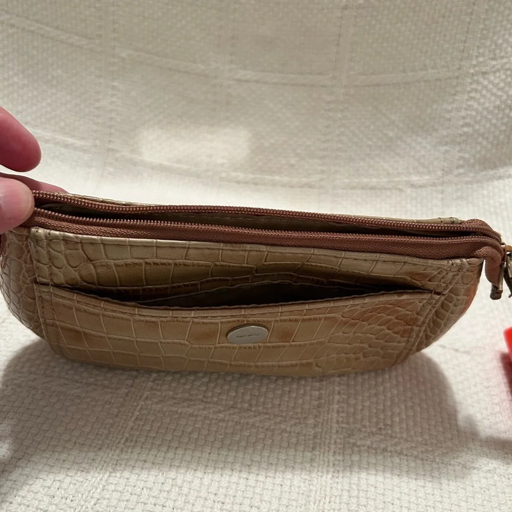 NINE WEST Brown Crocodile Embossed Cosmetic Bag